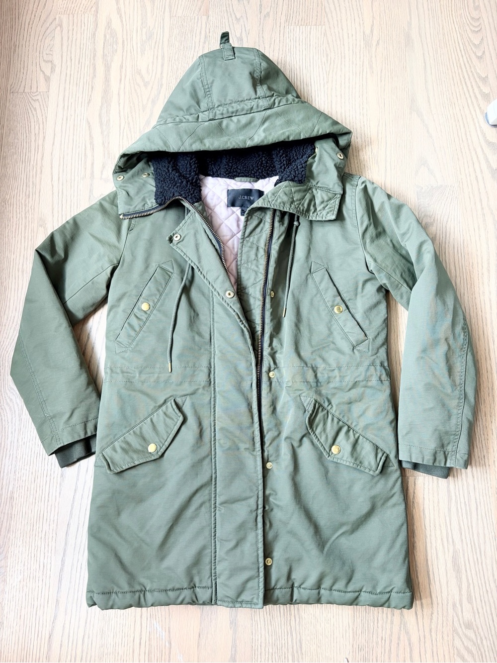 J. Crew Perfect Winter Parka Olive Green Utility Jacket Gorpcore Preppy Warm!